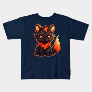 Baby black fire fox with flaming tail Kids T-Shirt